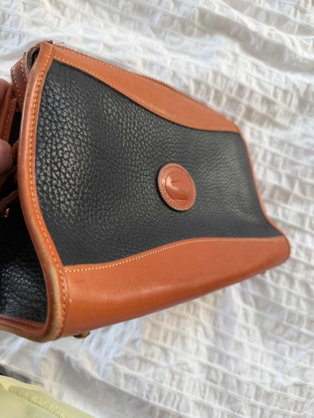 Dooney & Bourke Navy Blue and Brown Leather Crossbody Bag - Picture 9 of 11